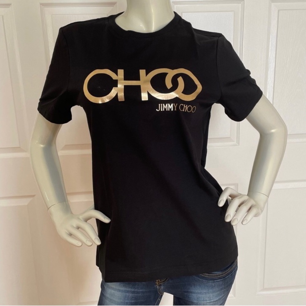 Jimmy Choo Women’s Designer T-Shirt Size XS Black 100% Cotton Authentic New NWT - Picture 2 of 7